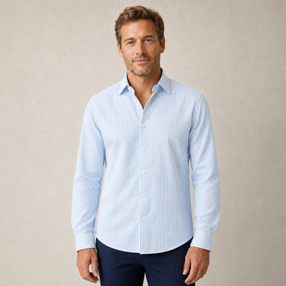 Heren Overhemd Lange Mouw – Gestreept Casual Shirt met Kraag en Knopen