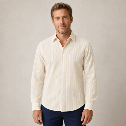 Heren Overhemd Lange Mouw – Gestreept Casual Shirt met Kraag en Knopen