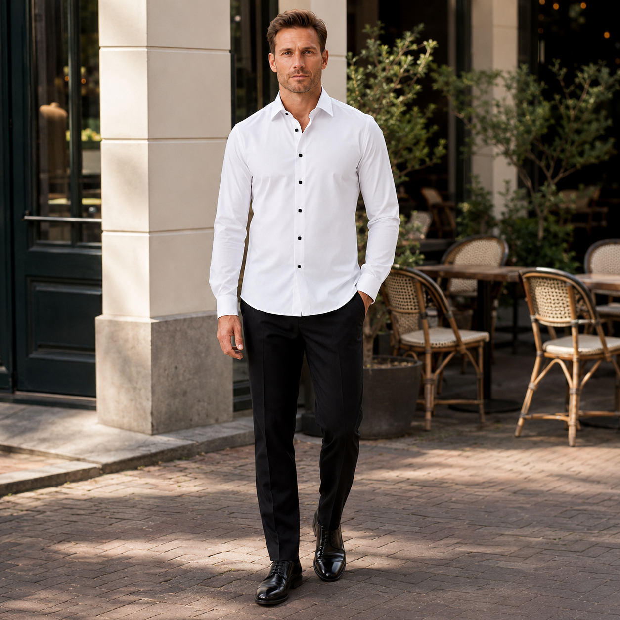 Heren Overhemd Slim Fit – Lange Mouw, Klassieke Kraag en Knoopsluiting