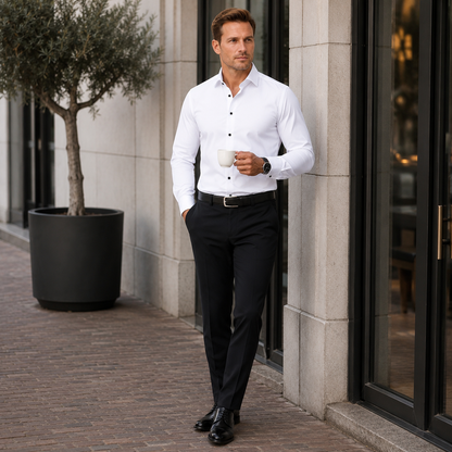 Heren Overhemd Slim Fit – Lange Mouw, Klassieke Kraag en Knoopsluiting
