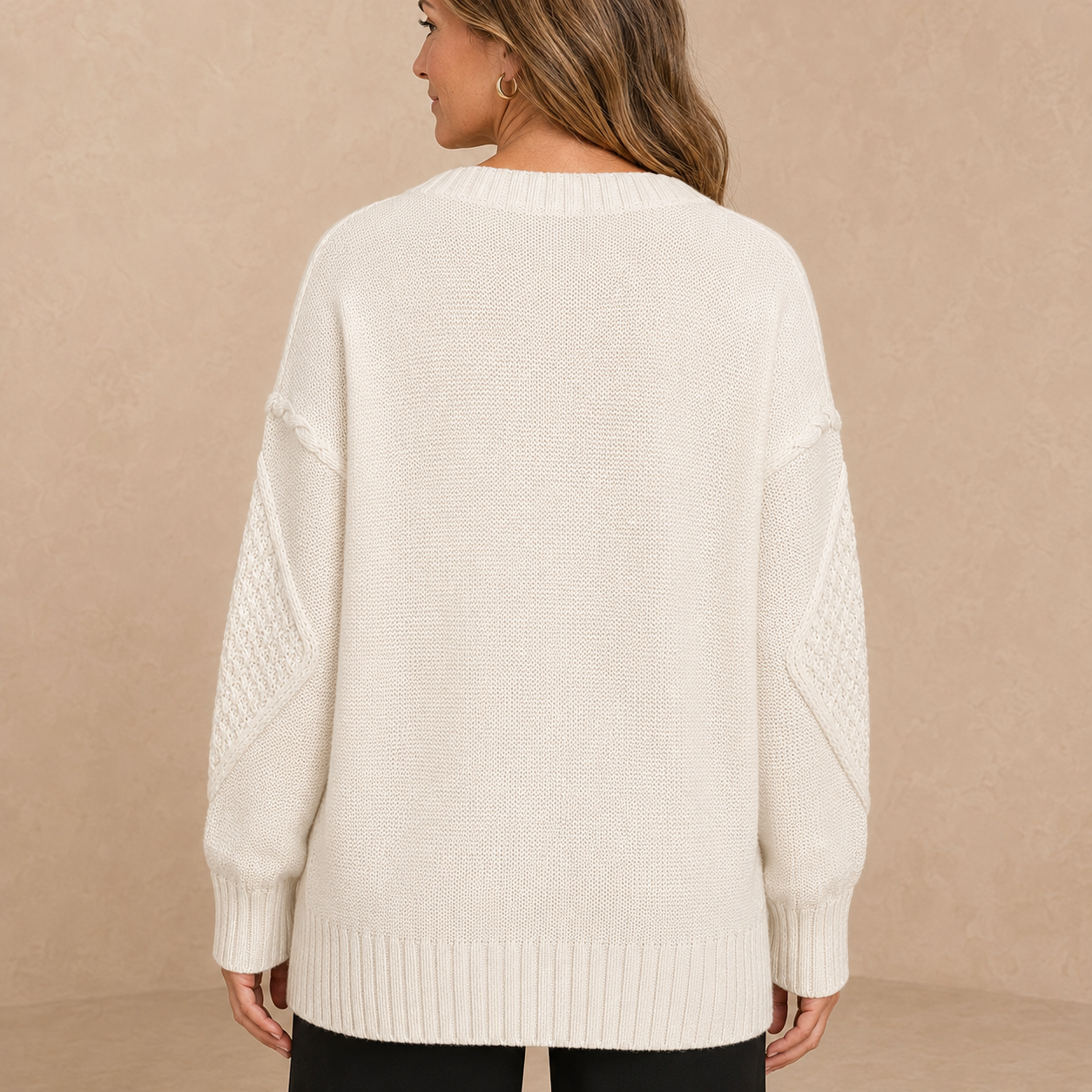 Plus Size Dames Vest Wit – Gebreid Kabel Cardigan met Knopen en V-Hals