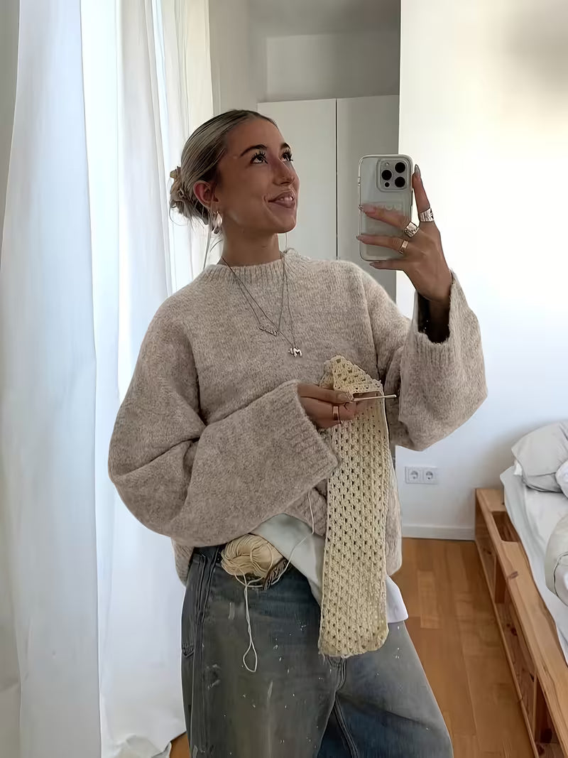 Oversized trui dames met ronde hals en wijde mouwen