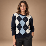 Argyle Trui Dames – Ruitpatroon en Ronde Hals