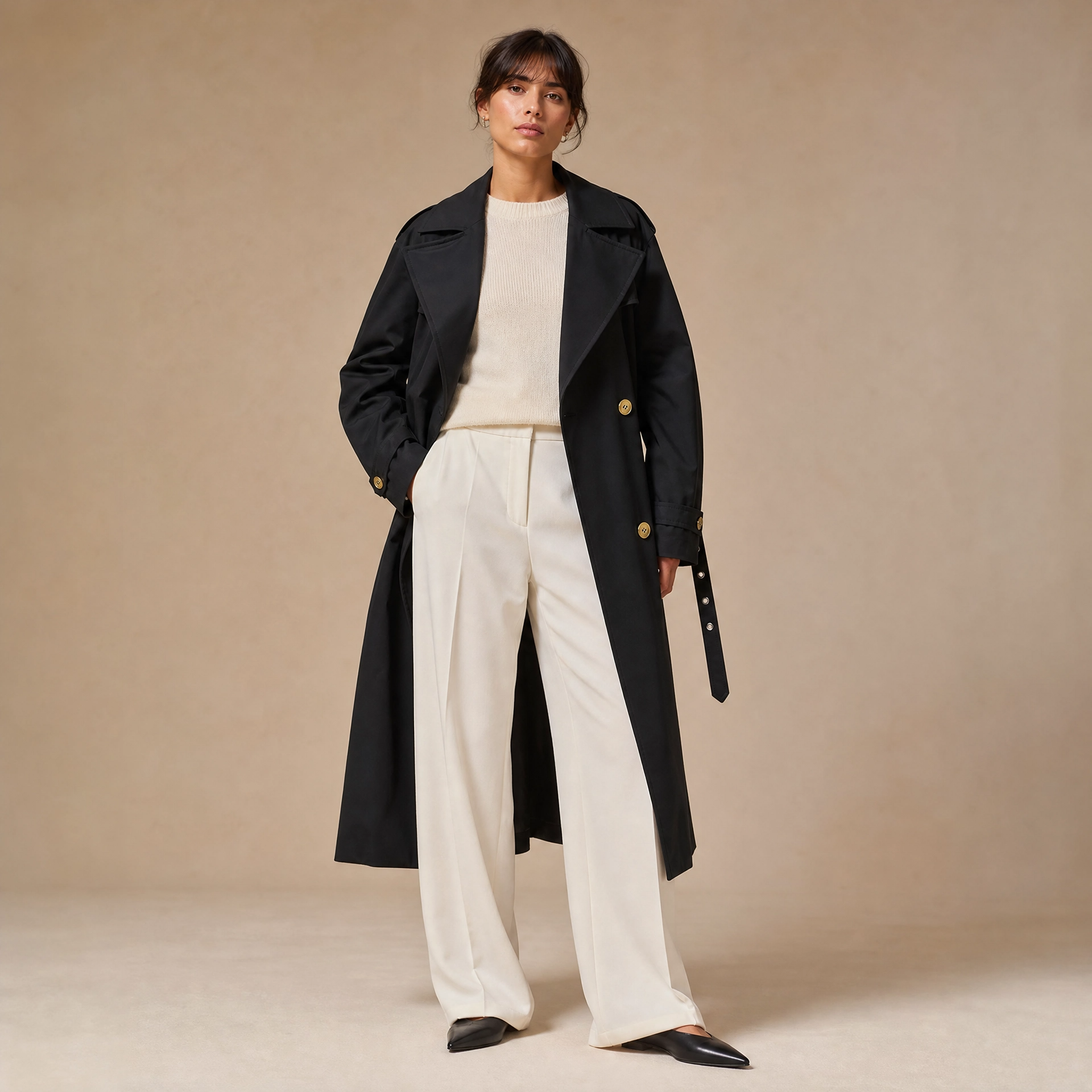 Trenchcoat Dames Lang – Tussenjas met Ceintuur Revers en Knopen – productaanzicht 3