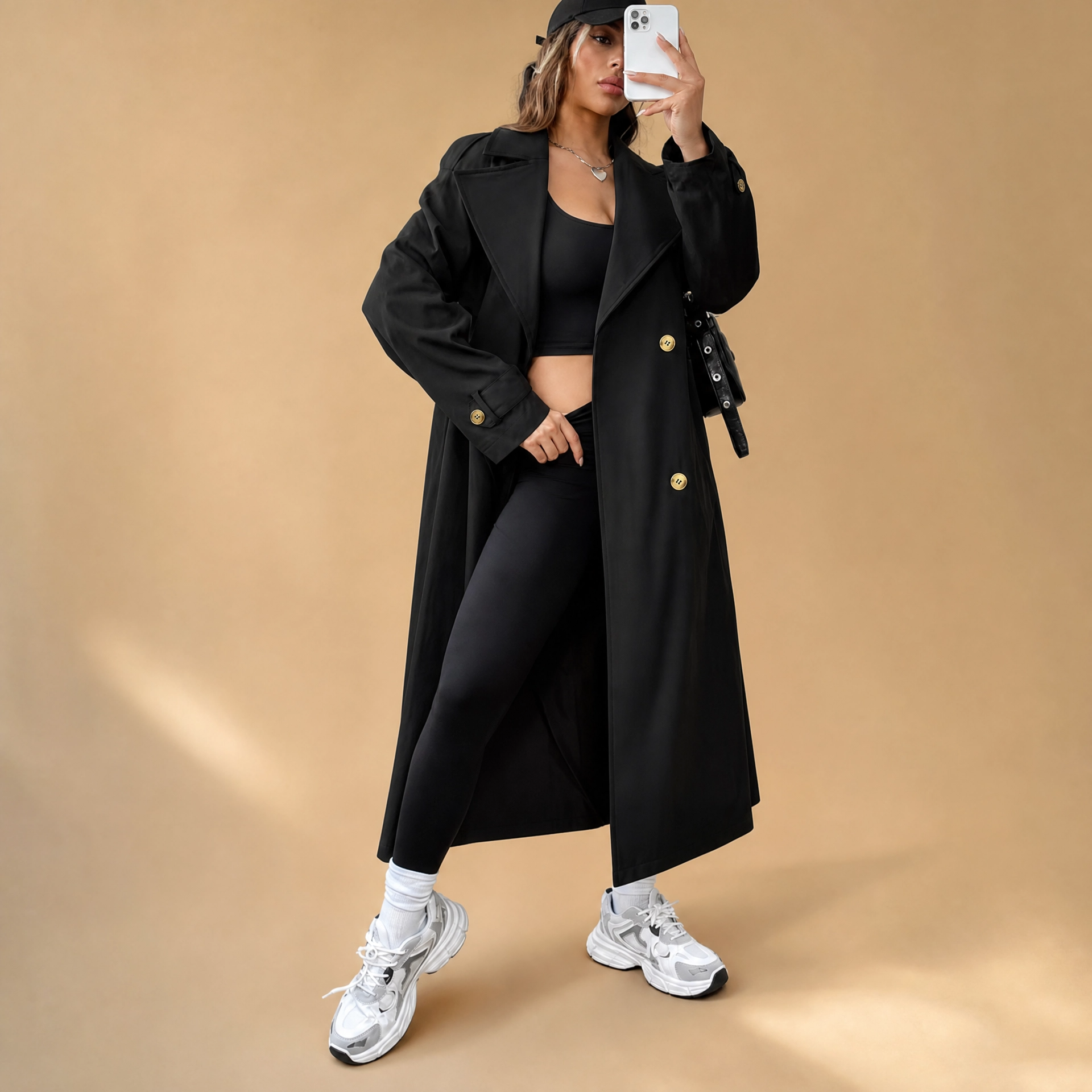 Trenchcoat Dames Lang – Tussenjas met Ceintuur Revers en Knopen – productaanzicht 4