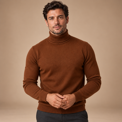Coltrui Heren – Effen Fijngebreide Trui – Coffee Color – vooraanzicht