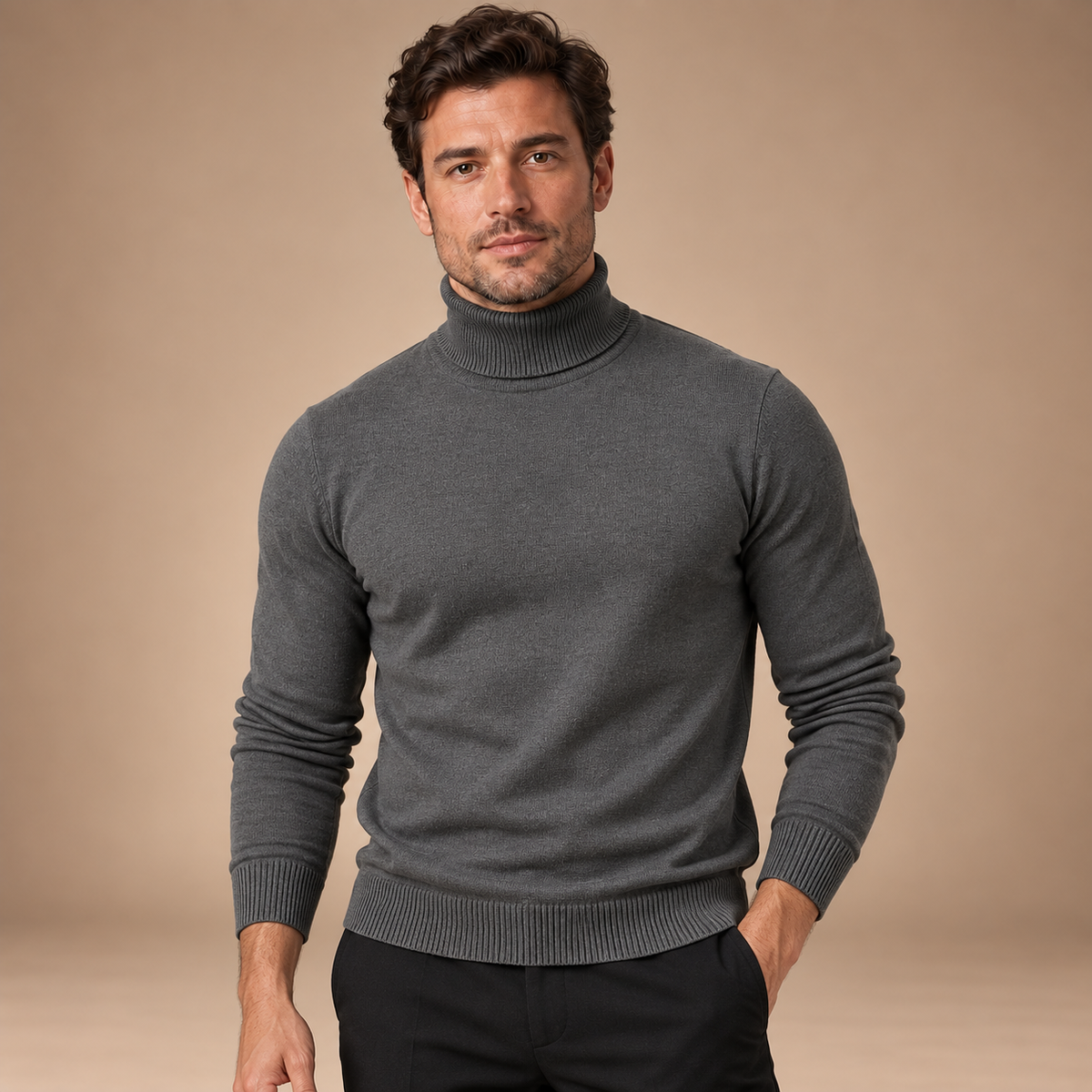 Coltrui Heren – Effen Fijngebreide Trui – Dark Gray – vooraanzicht