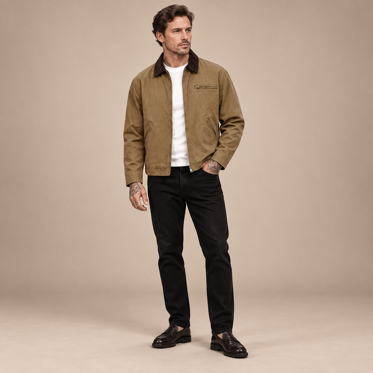 Detroit Jas Heren Washed – Cargo Jack met Reverskraag en Rits