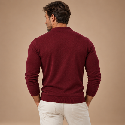 Gebreide Polotrui Heren – Lange Mouwen en Knoopsluiting – Burgundy – achteraanzicht