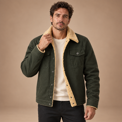 Gevoerd Workwear Jack Heren – Teddy Kraag en Klepzakken – fern green – vooraanzicht