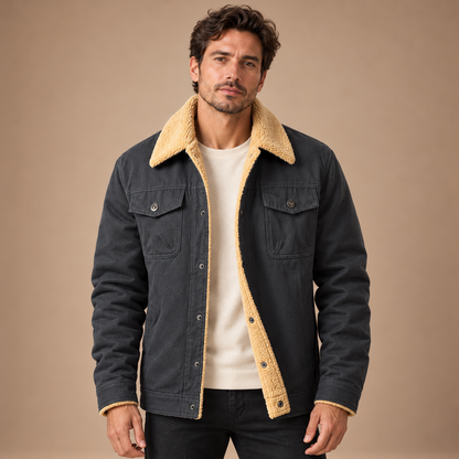 Gevoerd Workwear Jack Heren – Teddy Kraag en Klepzakken – Grey – vooraanzicht