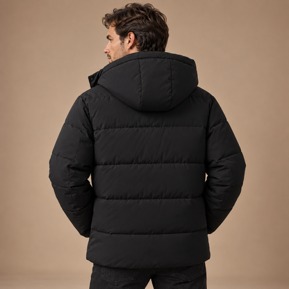 Gevoerde Pufferjas Heren – Capuchon en Rits – Black – achteraanzicht