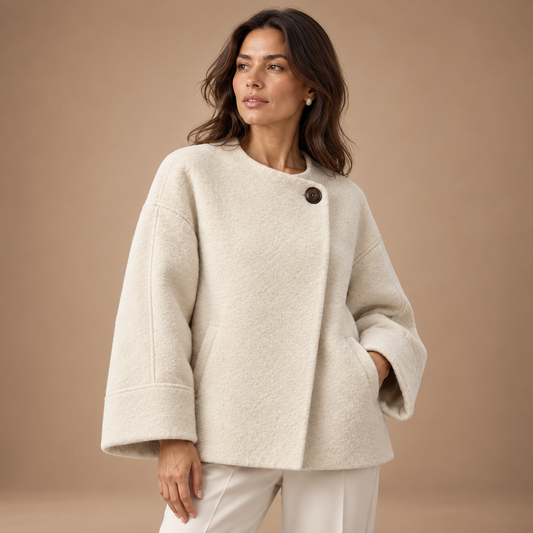 Korte Mantel Dames – Ruime Pasvorm en Ronde Hals – Apricot – driekwart