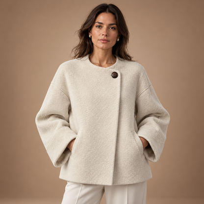 Korte Mantel Dames – Ruime Pasvorm en Ronde Hals – Apricot – vooraanzicht