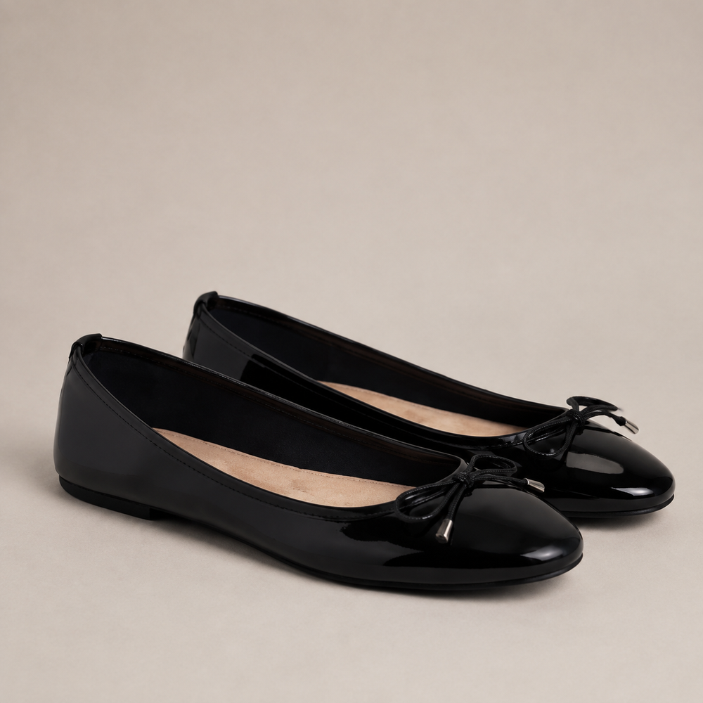 Ballerina Dames Lak - Platte Schoenen met Strik en Comfort Zool