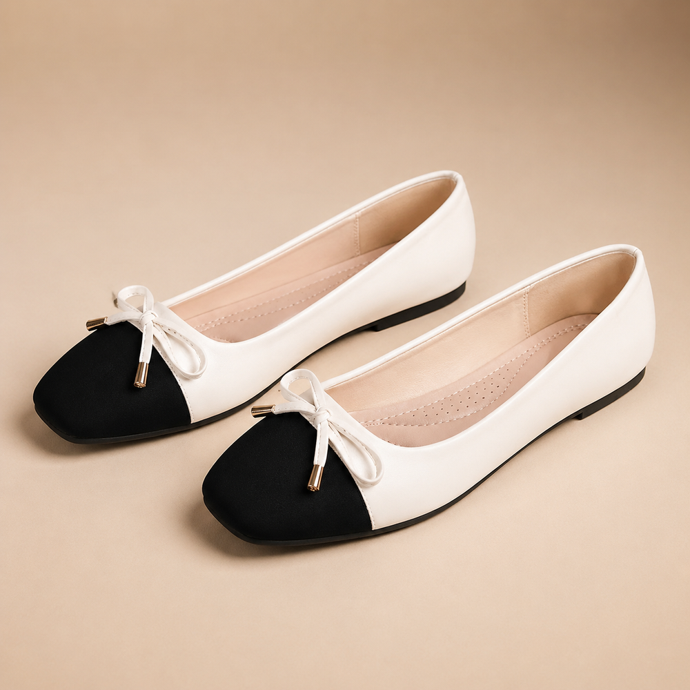 Ballerina Dames Vierkante Neus – Platte Schoenen met Strik