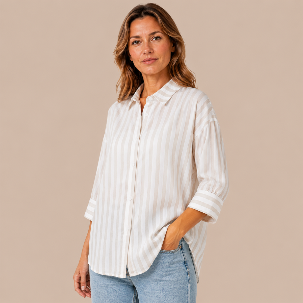 Blouse Dames Gestreept - Luchtige Overhemdblouse met Knopen