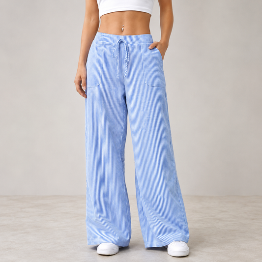 Broek Dames Wijd – Gestreepte Zomerbroek met Trekkoord en Zakken – productafbeelding