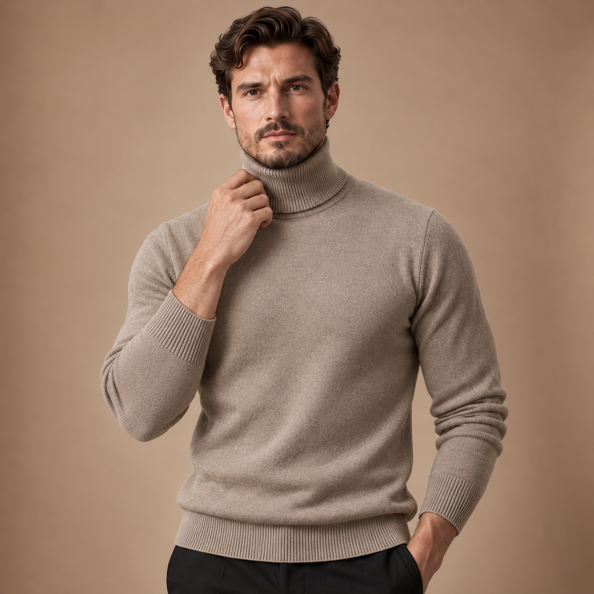 Coltrui heren beige fijngebreid studio vooraanzicht