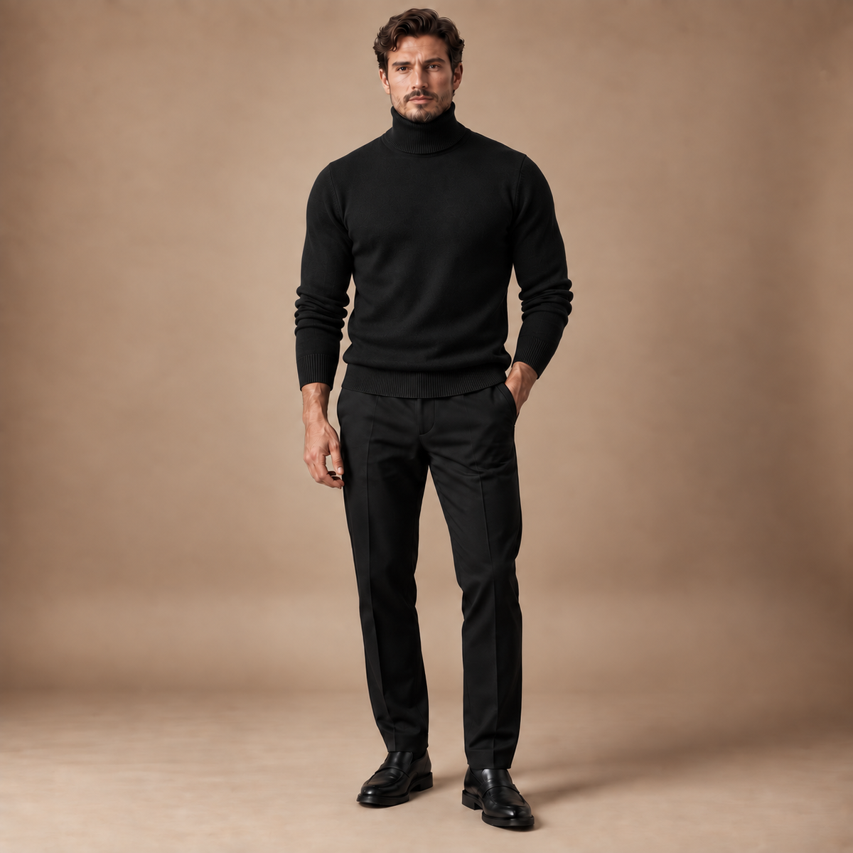 Coltrui heren zwart fijngebreid volledige outfit studio