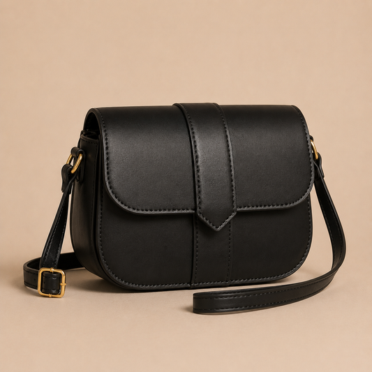 Kleine zwarte crossbody tas voor dames met flap en verstelbare band