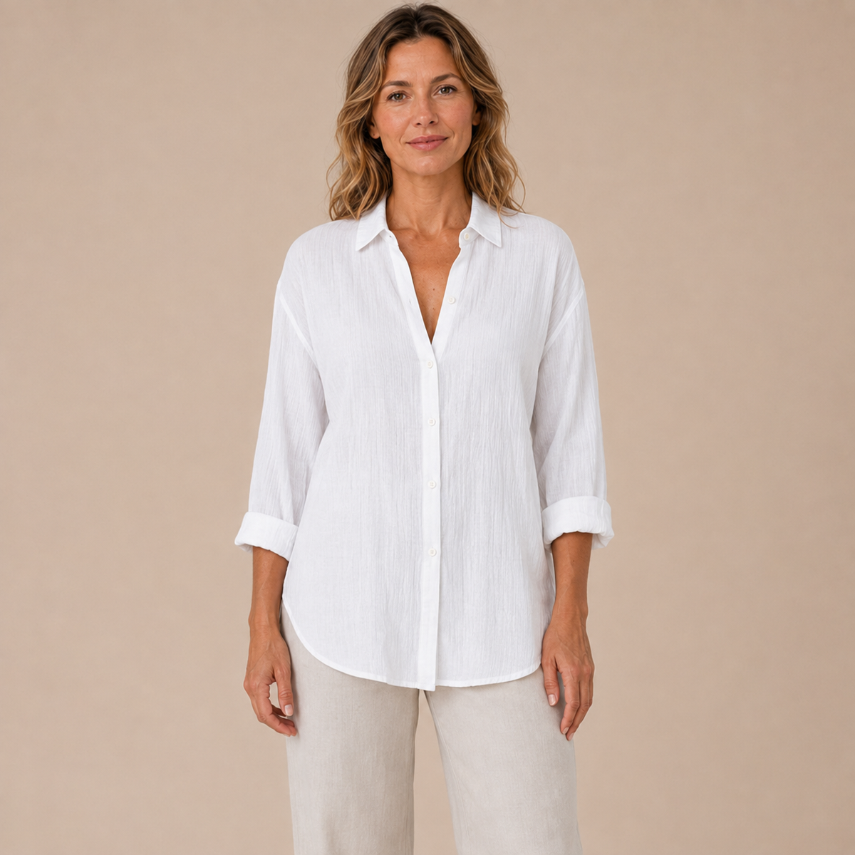 Dames Blouse Lange Mouw – Lange Blouse met Kraag en Knoopsluiting