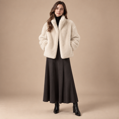 Faux fur jas dames wit volledige outfit studio