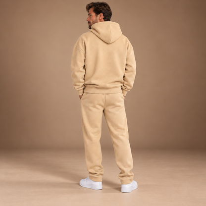 Beige fleece trainingspak voor heren – achteraanzicht
