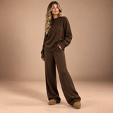Gebreide Dames Set 2-Delig – Kabeltrui en Wide Leg Broek