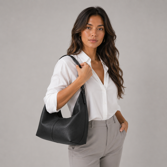 Handtas Dames Zwart – Schoudertas met Flap en Gouden Sluiting – productaanzicht 2
