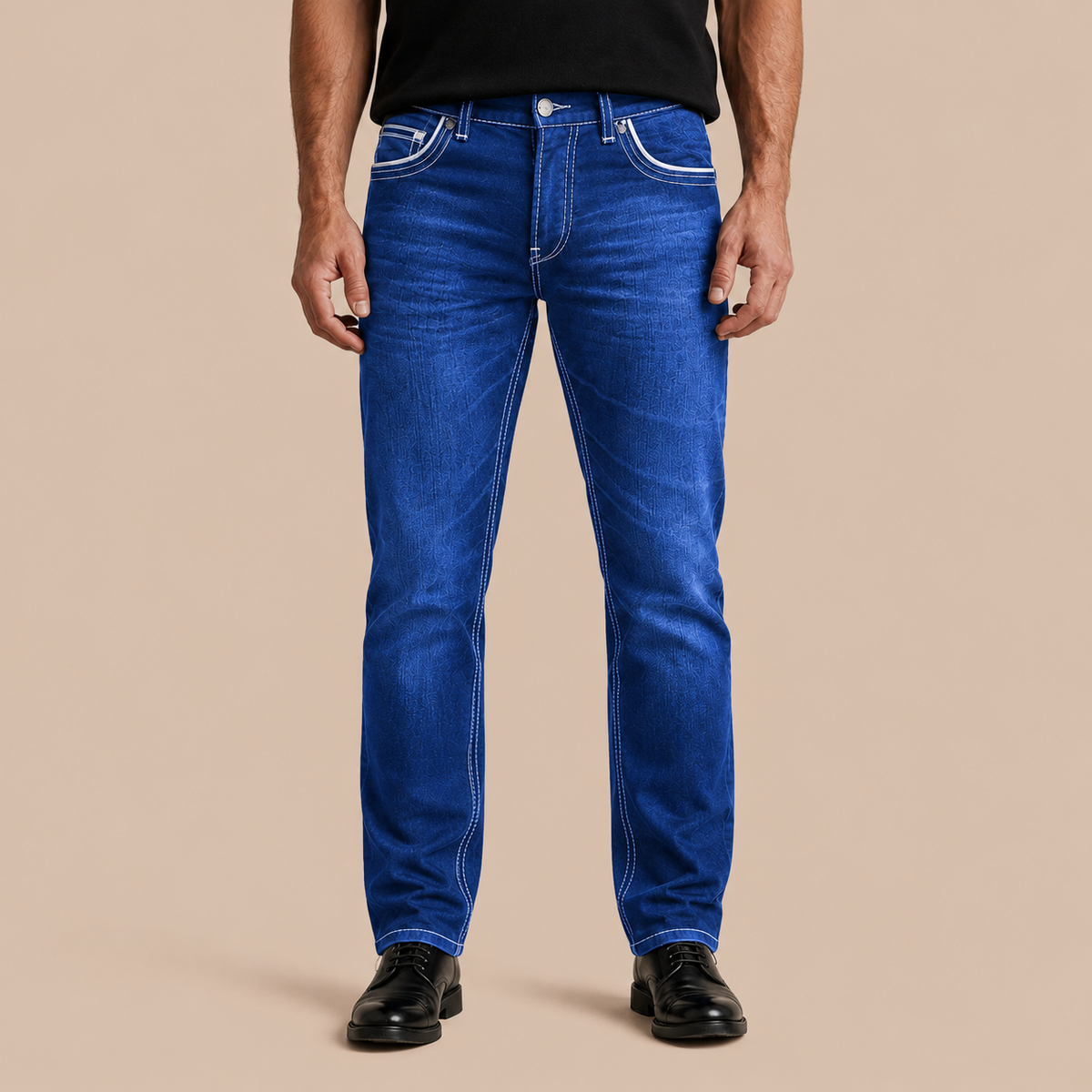 Regular fit jeans heren in blauw met contraststiksels