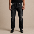 Jeans Heren Regular Fit - Gewassen Spijkerbroek met Contraststiksels en Rechte Pijpen
