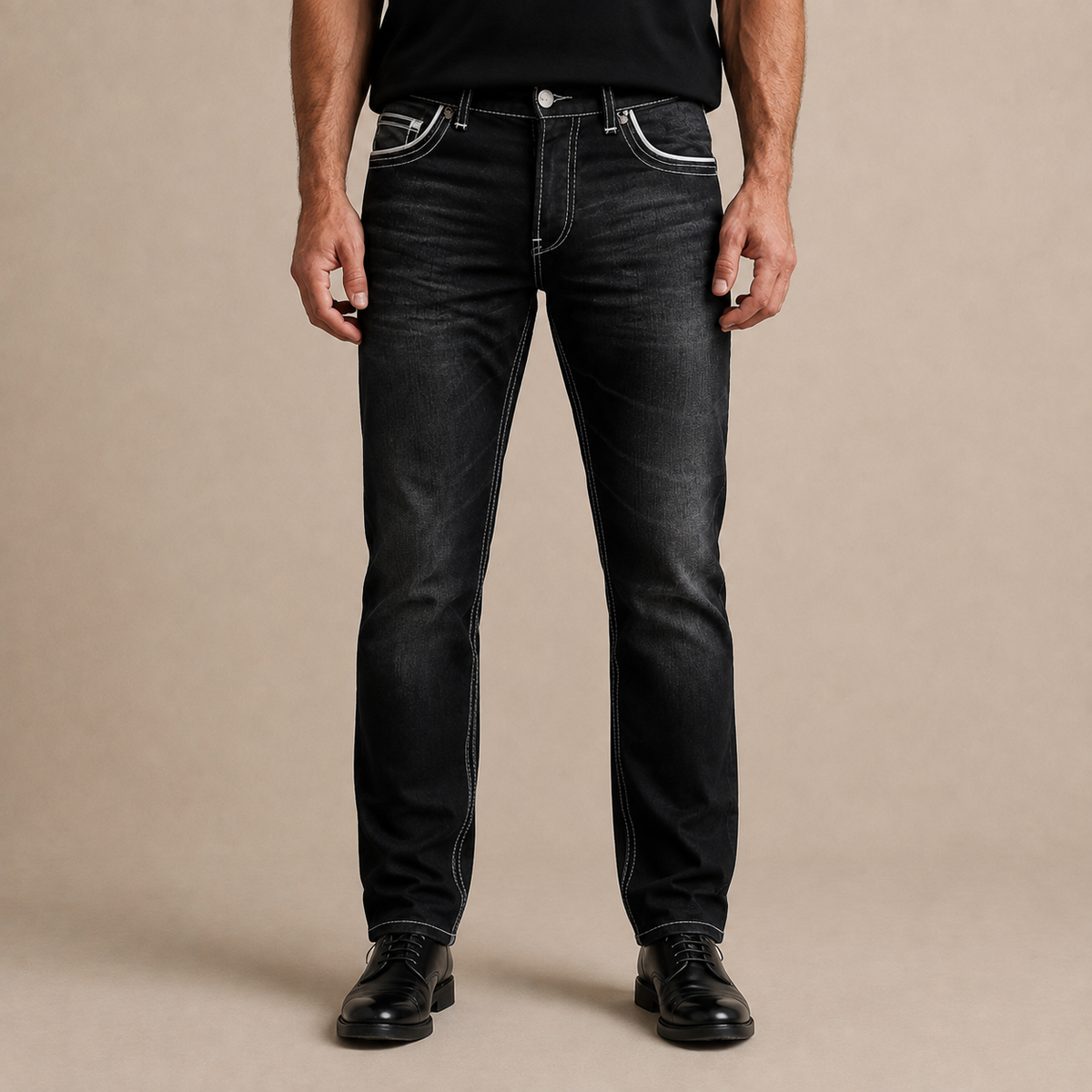 Jeans heren regular fit met contraststiksels en rechte pijpen