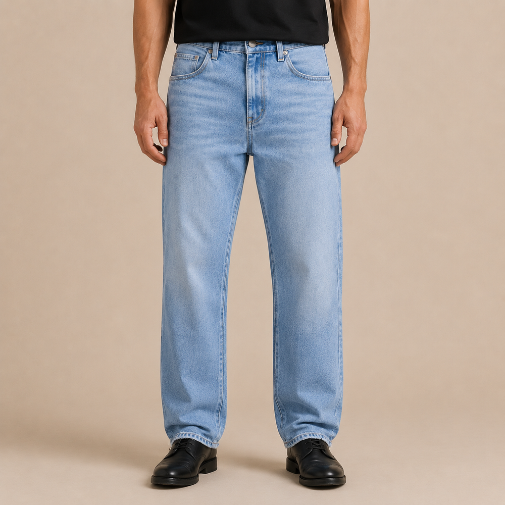Jeans Heren Relaxed Fit - Rechte Spijkerbroek met Gewassen Denim en Rafelige Zoom