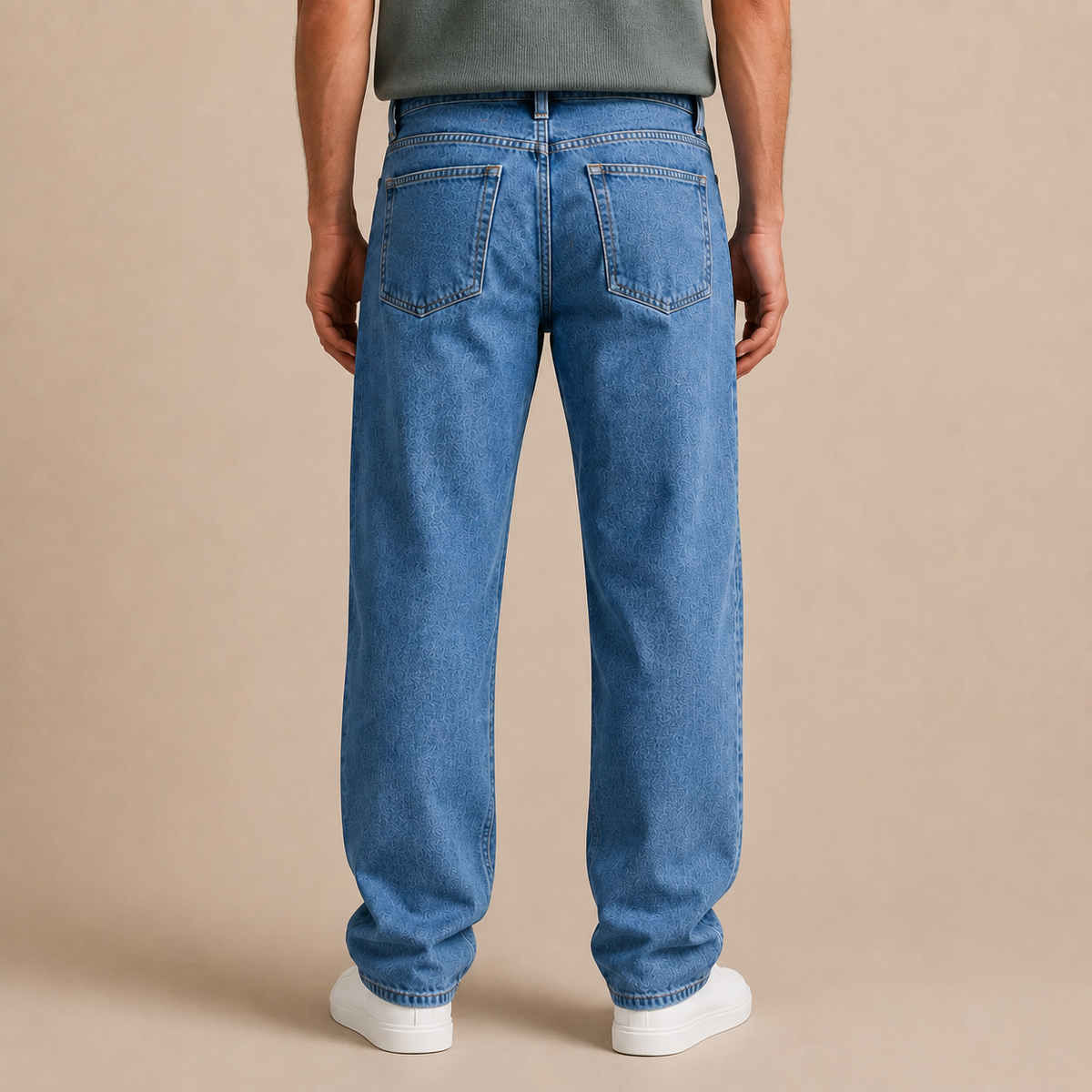 Jeans heren relaxed straight van stevige denim met achterzakken