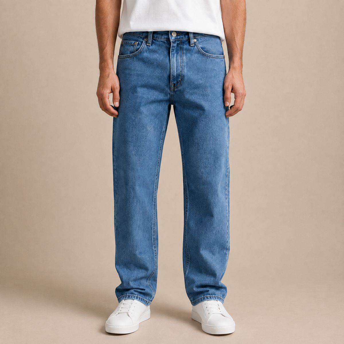 Jeans heren relaxed straight van stevige denim met rechte pijpen