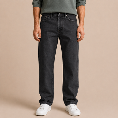 Relaxed straight jeans heren in zwart van stevige denim