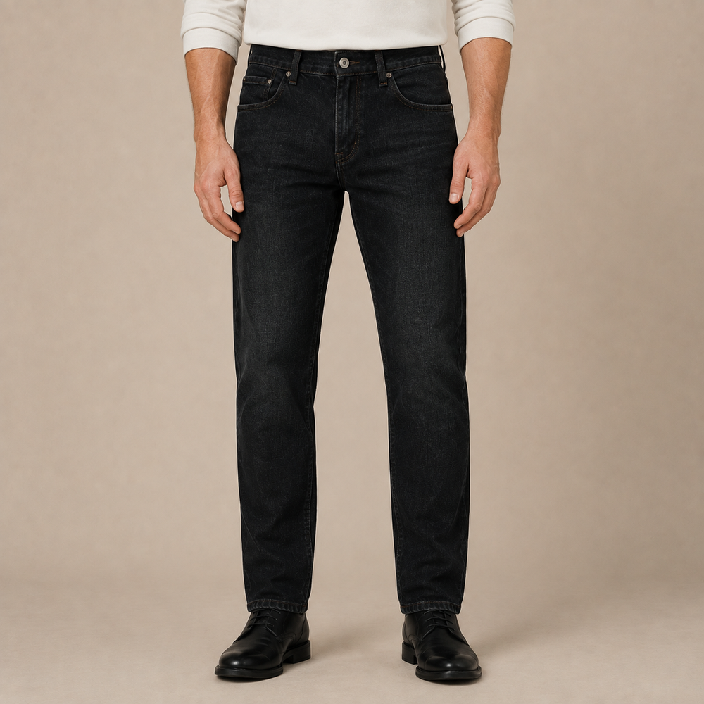 Jeans Heren Straight Fit - Stretch Spijkerbroek met Hoge Taille en Vijf Zakken