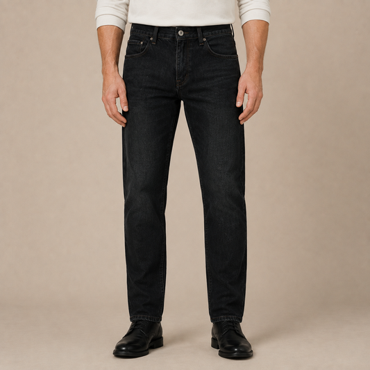 Jeans heren straight fit van stretch denim met hoge taille en rechte pijpen