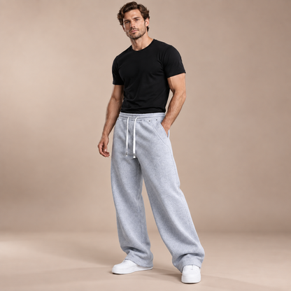 Joggingbroek heren extra wide leg lichtgrijs studio vooraanzicht