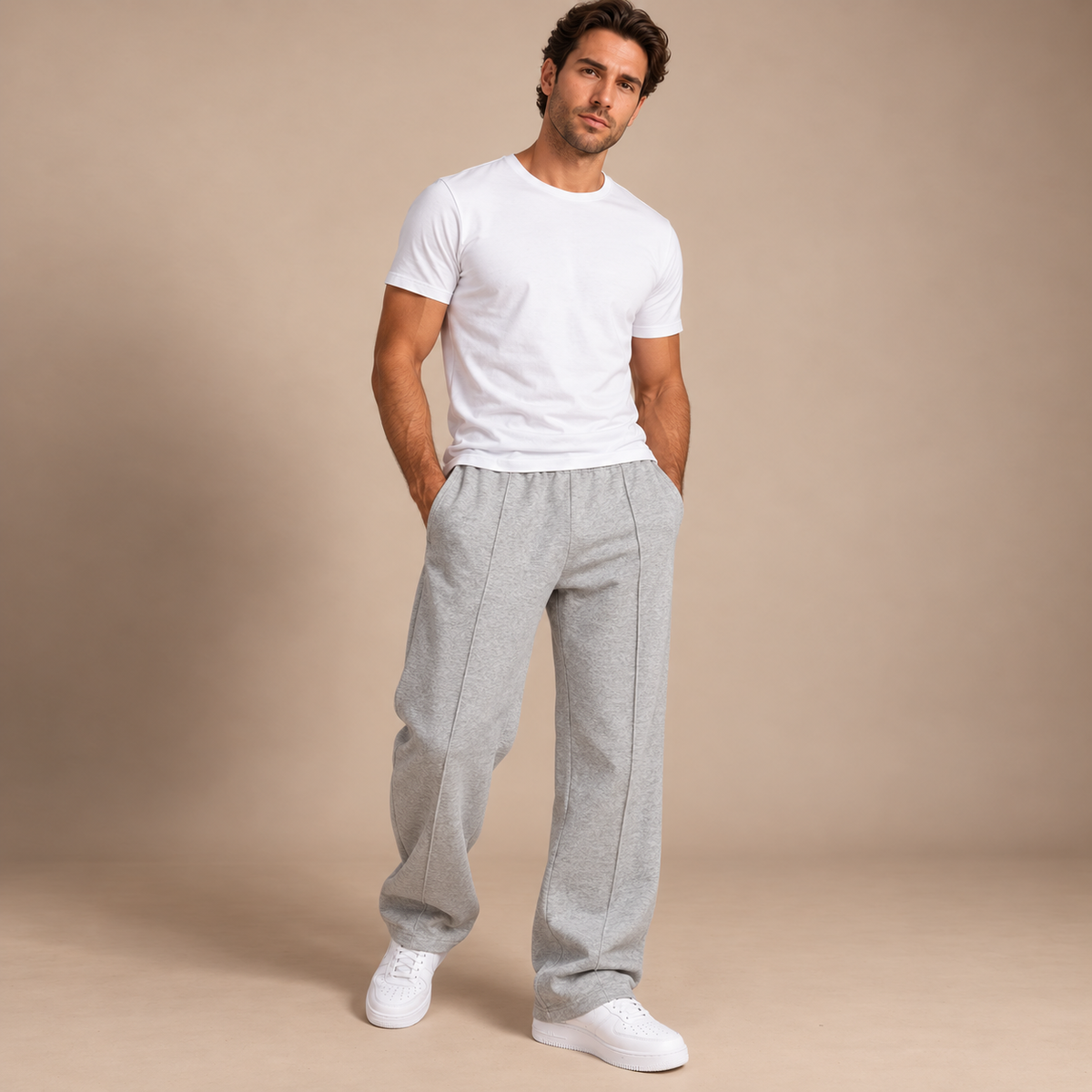 Joggingbroek heren grijs loose fit vooraanzicht