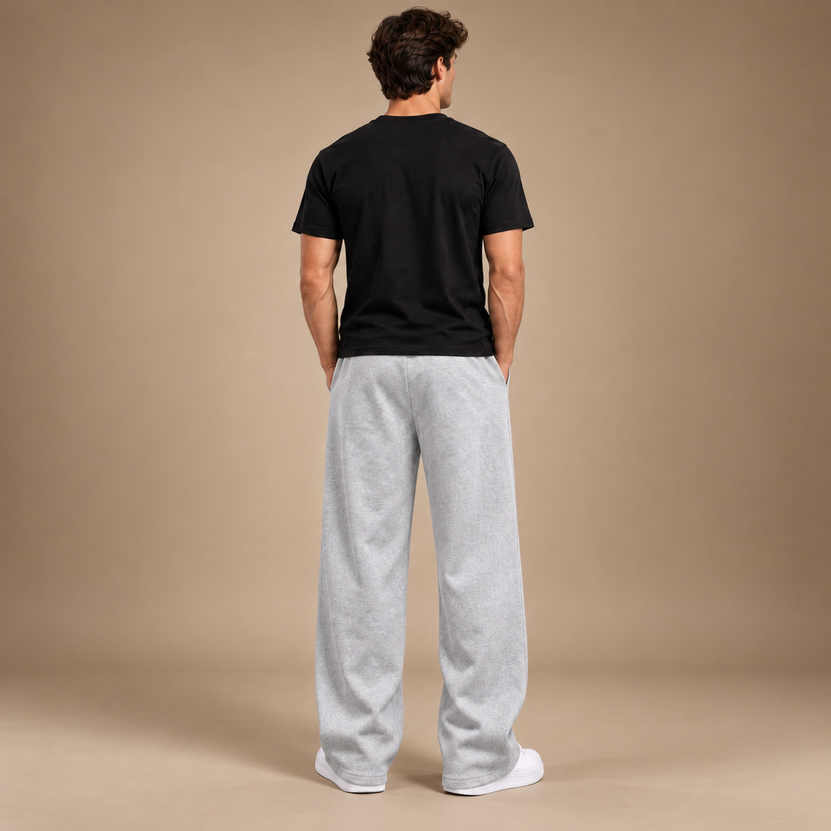 Achteraanzicht joggingbroek heren wide leg lichtgrijs