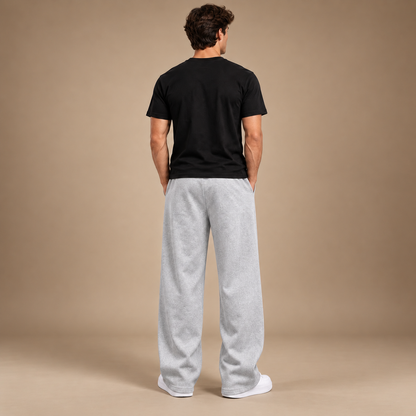Achteraanzicht joggingbroek heren wide leg lichtgrijs