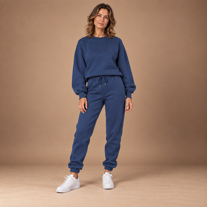 Joggingpak dames met sweatshirt en jogger in marineblauw – voorzijde