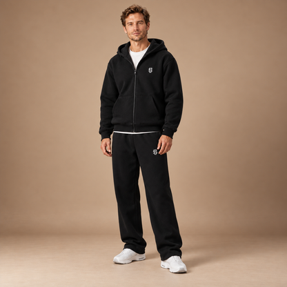 Joggingpak Heren – Set met Zip-Hoodie en Wijde Broek in zwart – kleurvariant