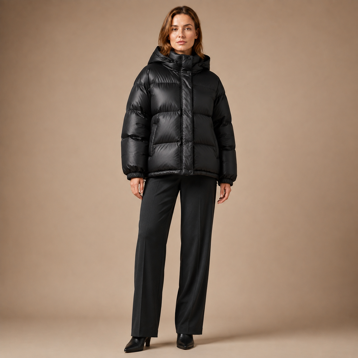 Korte puffer winterjas dames met capuchon