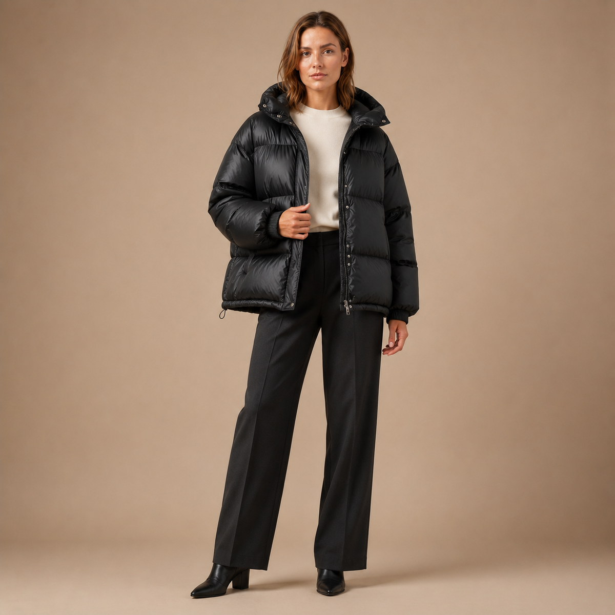 Korte puffer winterjas dames met capuchon