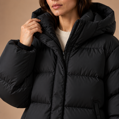 Pufferjas Dames – Zwart – detail