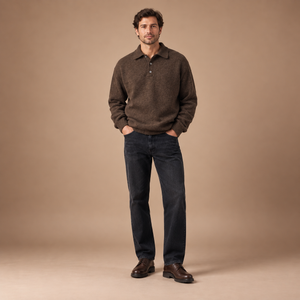 Polotrui Heren – Ruime Pasvorm en Knoopsluiting – Koffiebruin – volledige outfit