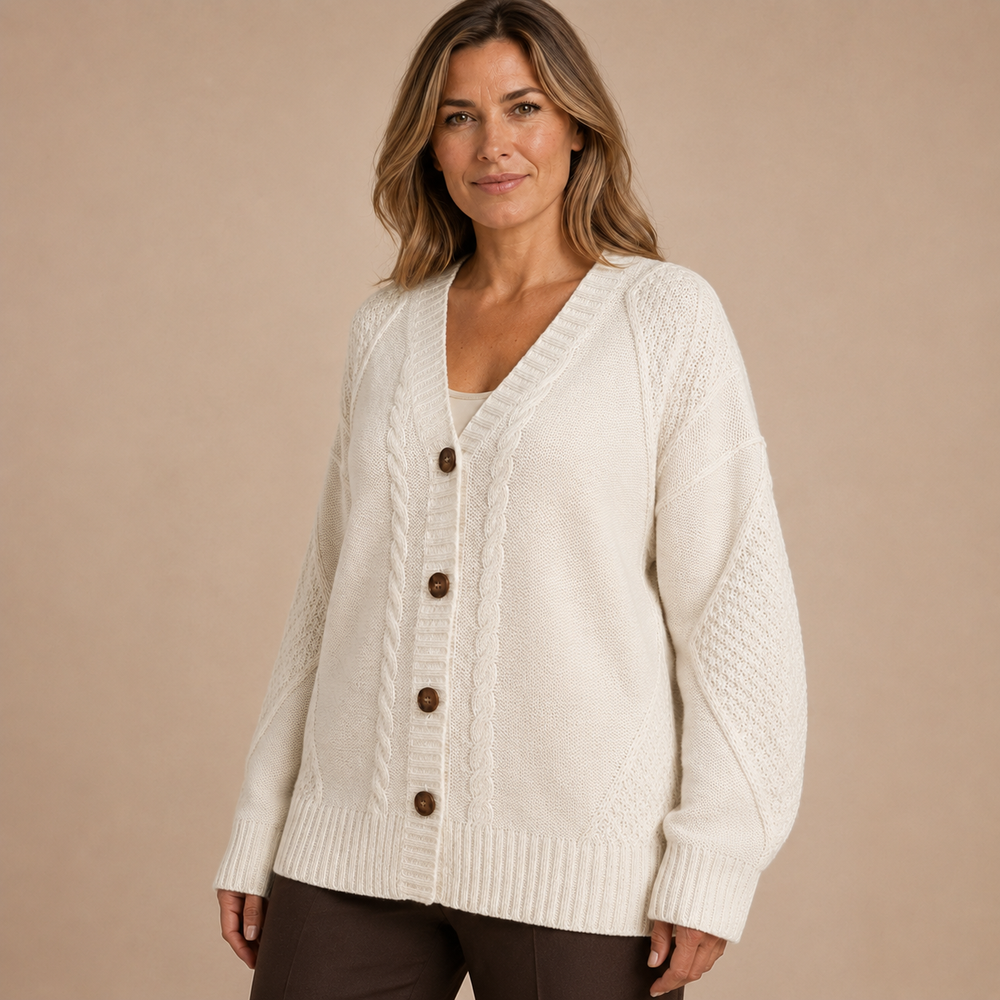 Vest Dames Plus Size - Kabel Cardigan met Knopen en V-Hals